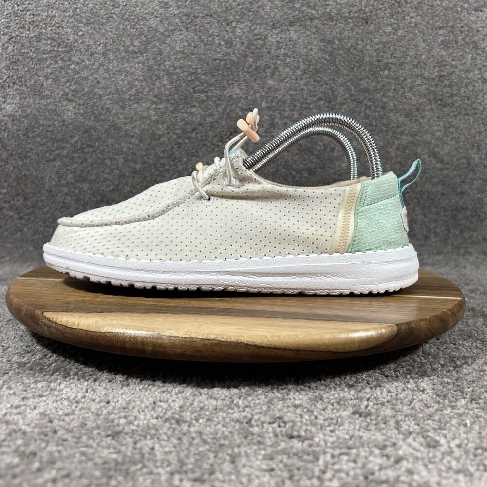Hey Dude Wendy Perf Sport Women’s Sz 8 White Green Slip On Loafers Comfort Shoes - Picture 5 of 11